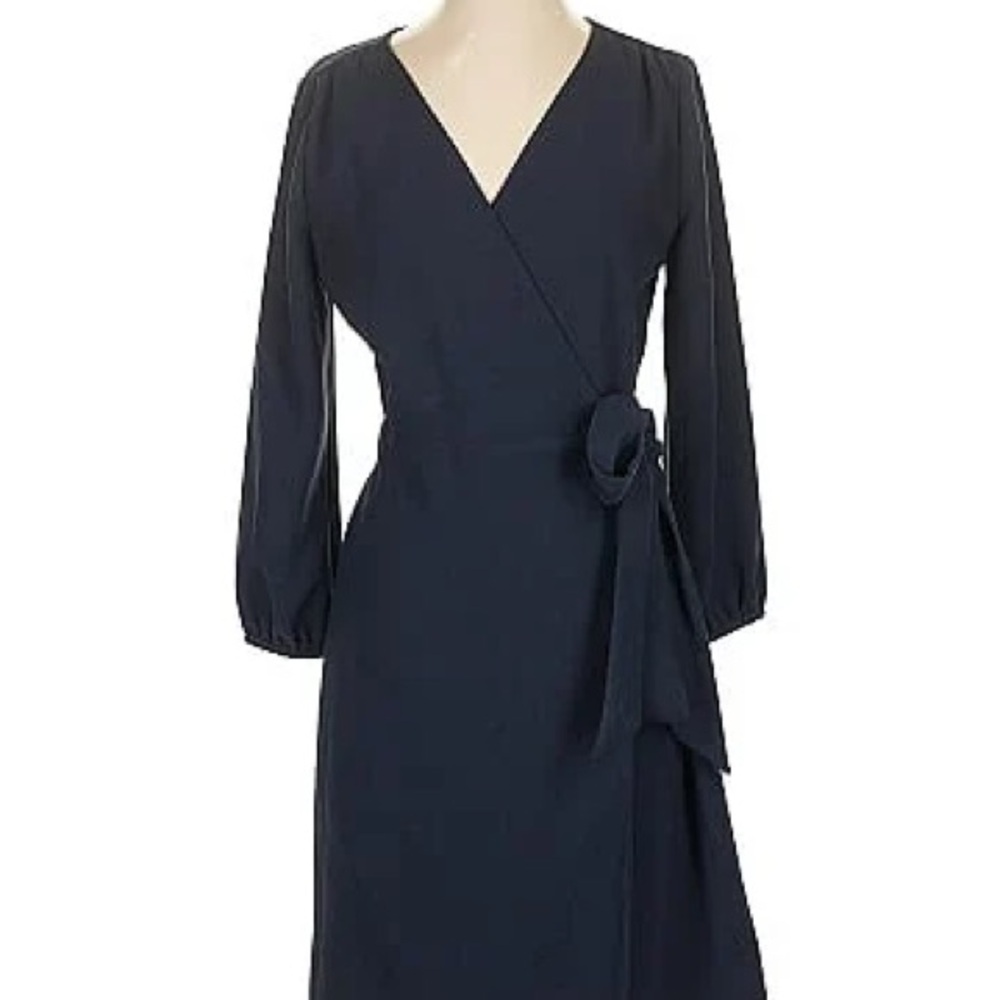 J. Crew Navy Long-Sleeve Wrap Dress with Tie